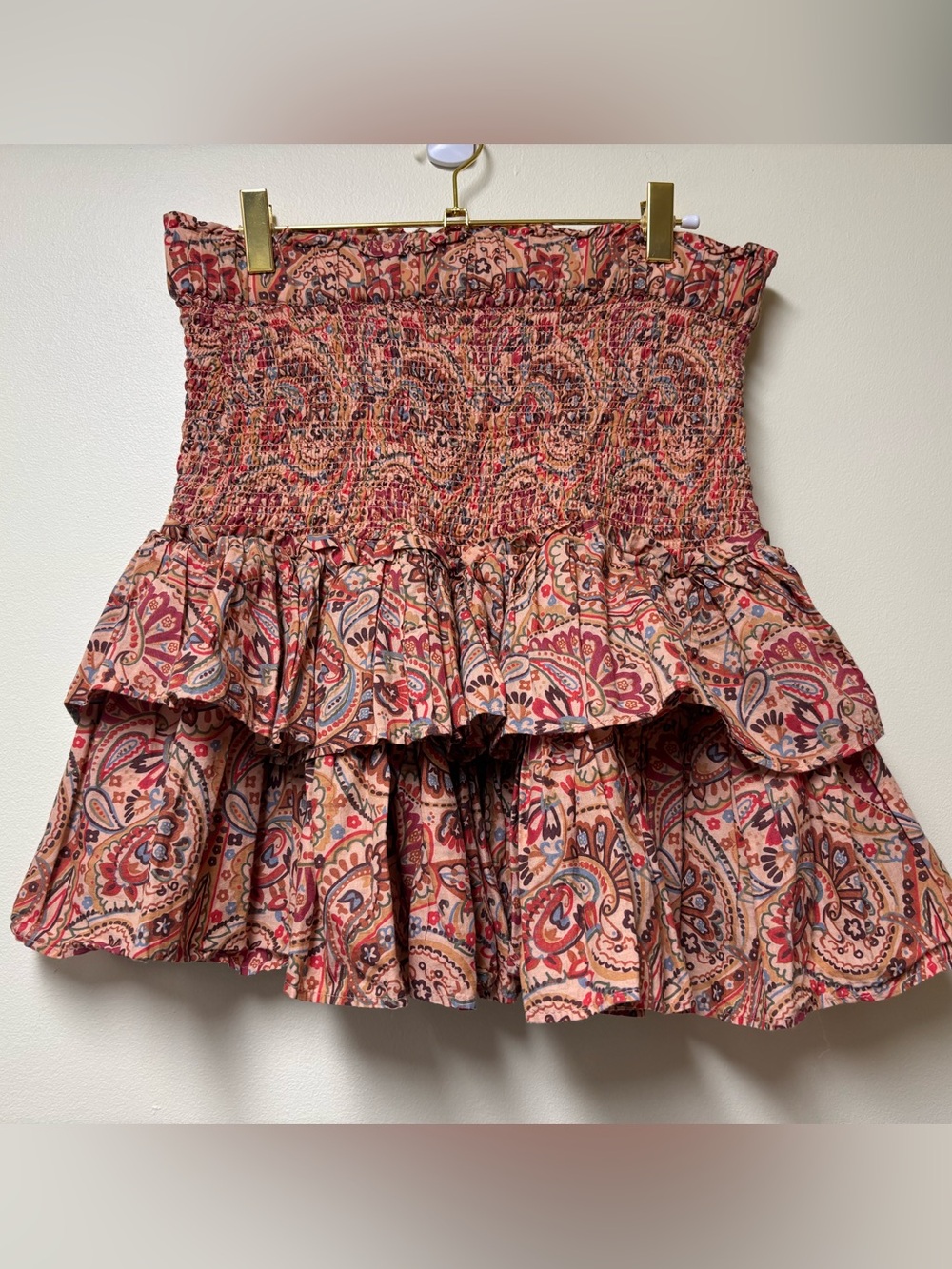 House of Harlow 1960 Boho Ruffle Skirt 100% Cotton Paisley Rust Brown - Medium - Picture 2 of 8